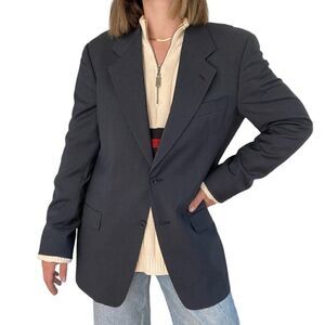 Vintage Valentino Navy Blue Wool Oversized Preppy Blazer Dark Academia Sz 40R